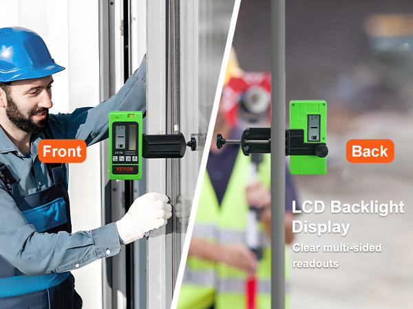 workers using VEVOR laser receiver with lcd backlight display for accurate measurements.