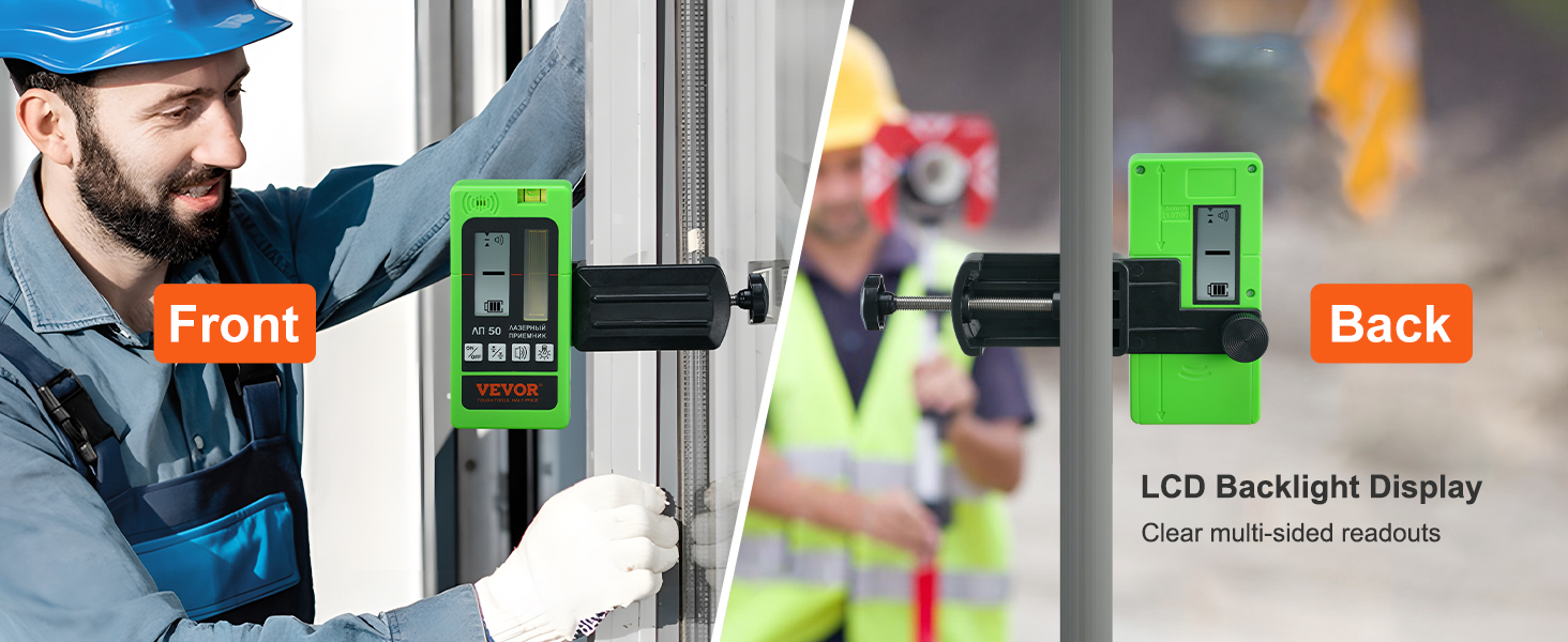 workers using VEVOR laser receiver with lcd backlight display for accurate measurements.