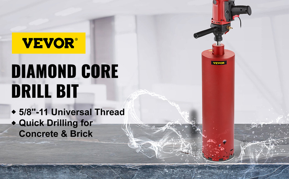 VEVOR diamond core drill bit with 5/8''-11 thread for concrete and brick drilling.