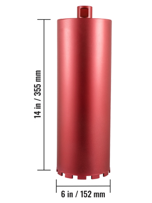 red VEVOR diamond core drill bit, 14x6 inches with measurements in mm.