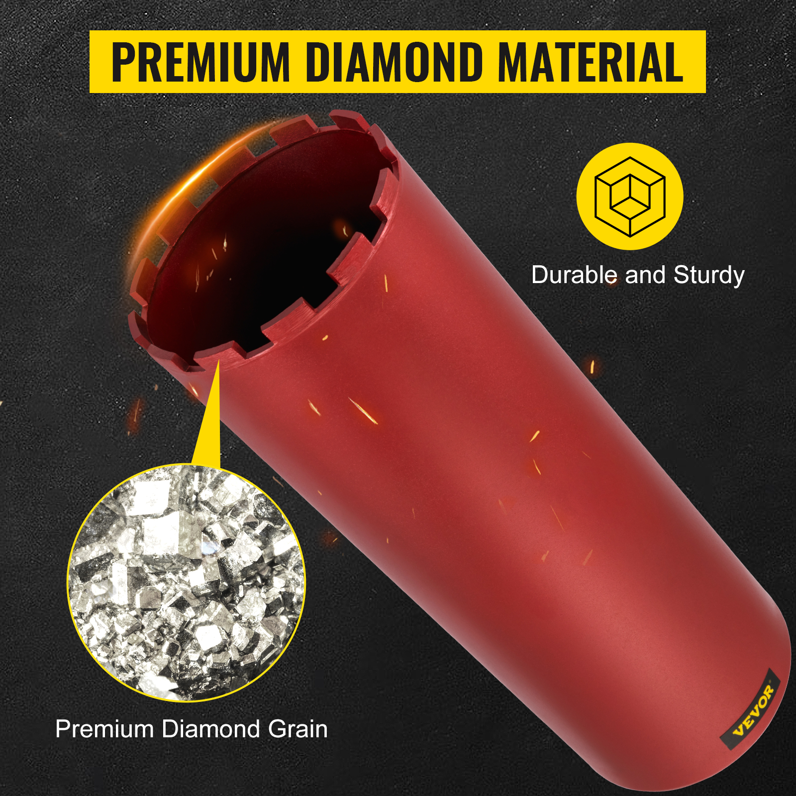 VEVOR diamond core drill bit showcasing premium diamond material and durable design.