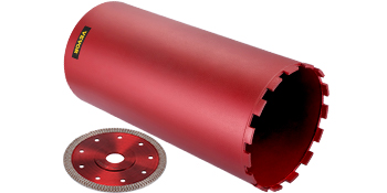red VEVOR diamond core drill bit with circular cutting blade on white background.
