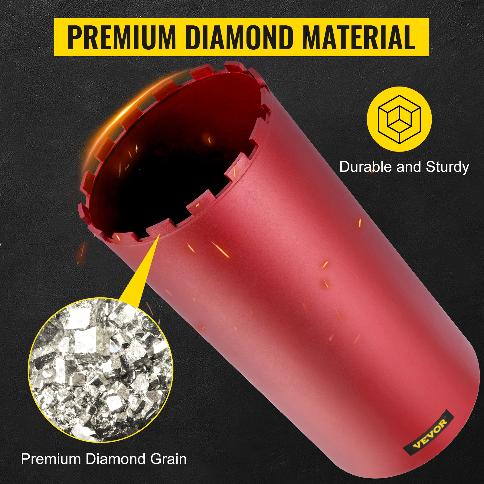 VEVOR diamond core drill bit showcasing premium diamond material and durability.
