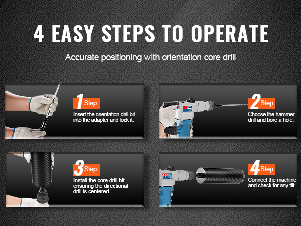 4 easy steps to operate a VEVOR diamond core drill bit for accurate positioning with orientation core drill.