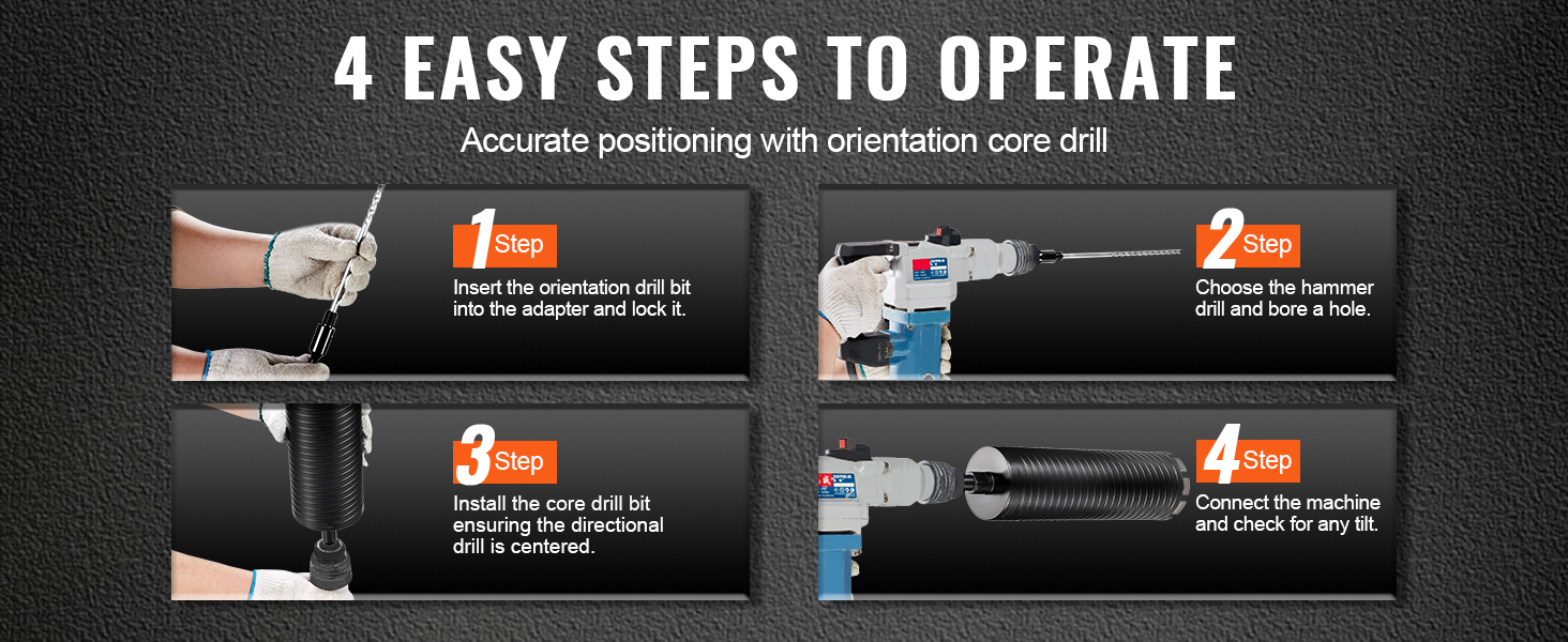 4 easy steps to operate a VEVOR diamond core drill bit for accurate positioning with orientation core drill.
