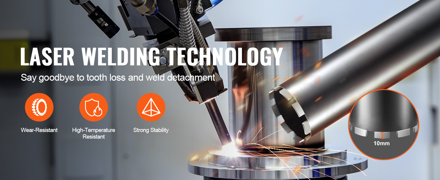 VEVOR core drill bit with laser welding technology, wear-resistant, high-temperature resistant, and strong stability.