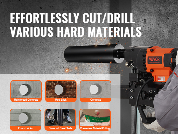 effortlessly cut/drill various hard materials with VEVOR core drill bit for reinforced concrete, bricks, and more.