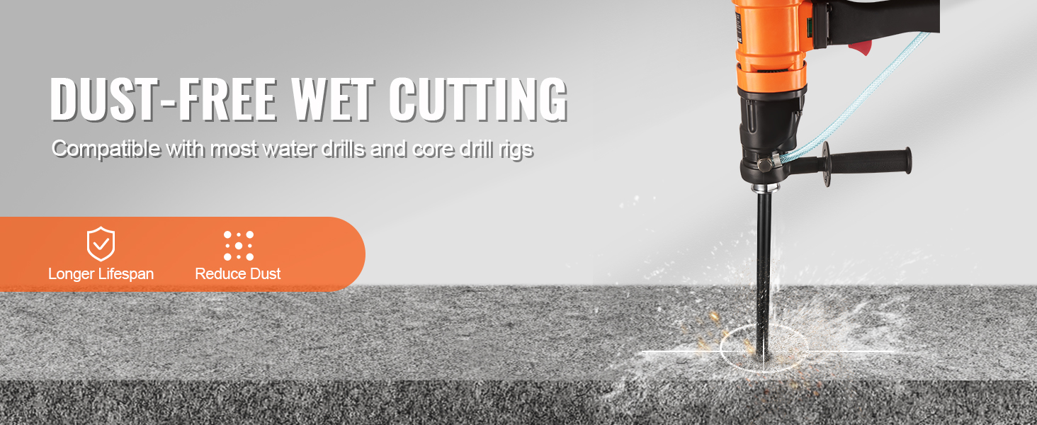 dust-free cutting with VEVOR wet diamond core drill bit, compatible with water drills and core rigs.