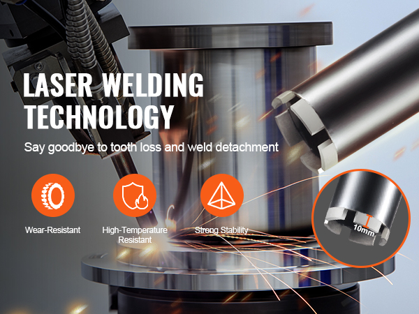 laser welding with VEVOR diamond core drill bit, showcasing wear resistance, high-temp resistance, stability.