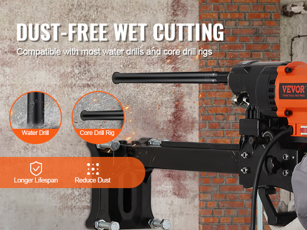 VEVOR diamond core drill bit for dust-free wet cutting, compatible with water drills and core drill rigs.