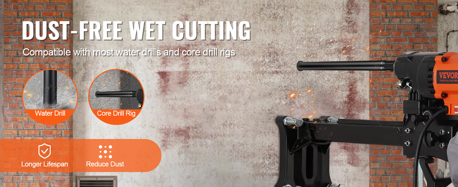 VEVOR diamond core drill bit for dust-free wet cutting, compatible with water drills and core drill rigs.