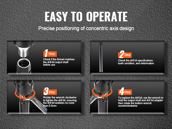 easy to operate instructions for using VEVOR diamond core drill bit focusing on precise axis positioning.