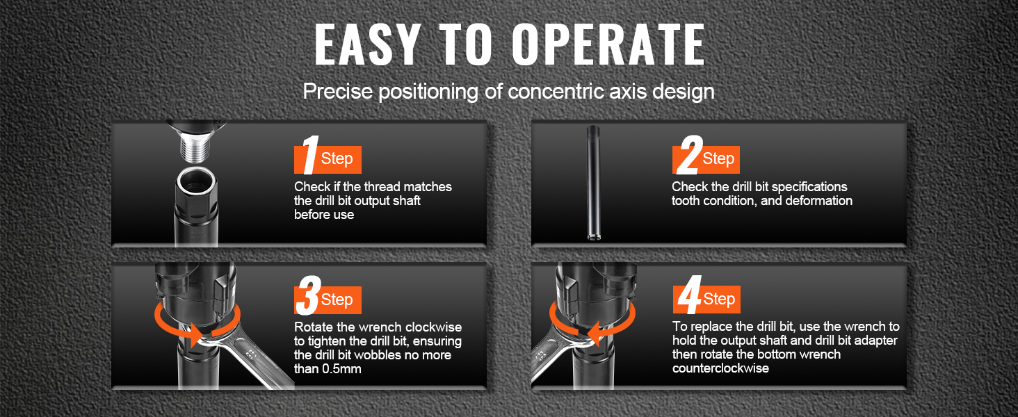 easy to operate instructions for using VEVOR diamond core drill bit focusing on precise axis positioning.