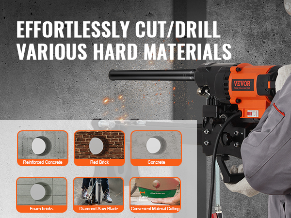 VEVOR diamond core drill bit effortlessly cuts concrete, brick, foam, reinforced concrete, and other materials.
