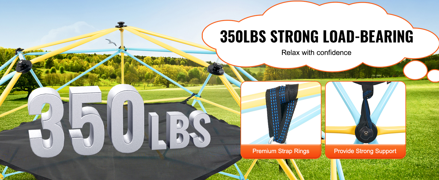 VEVOR dome climber hammock with 350lbs load-bearing capacity, premium strap rings, and strong support.