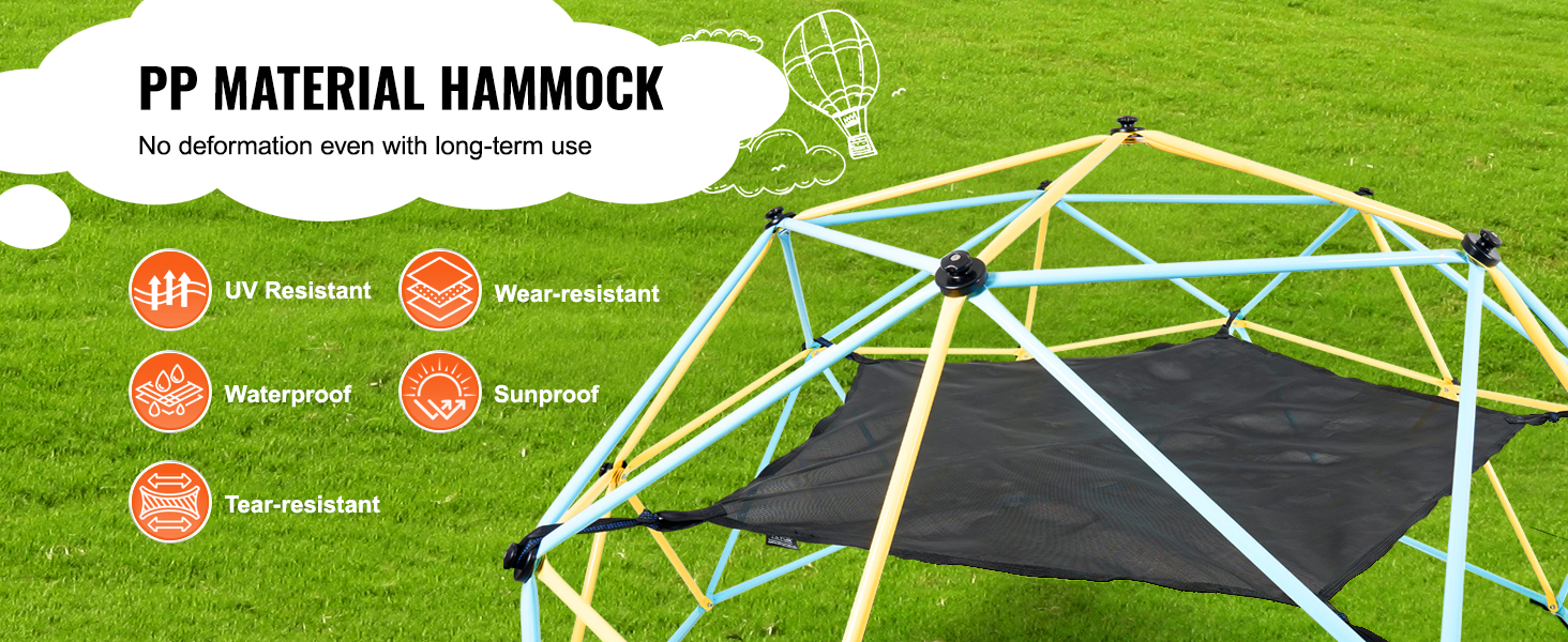 VEVOR dome climber hammock with uv resistant, waterproof, tear-resistant features on grass.