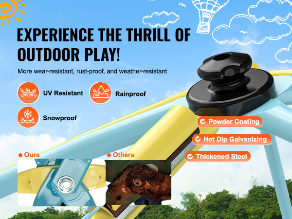 VEVOR climbing dome with uv, rain, and snow resistance. features powder coating, hot dip galvanizing, and thickened steel.