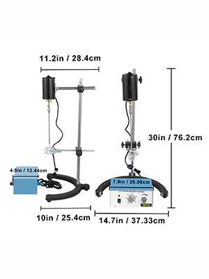 VEVOR electric overhead stirrer with measurements and control unit.