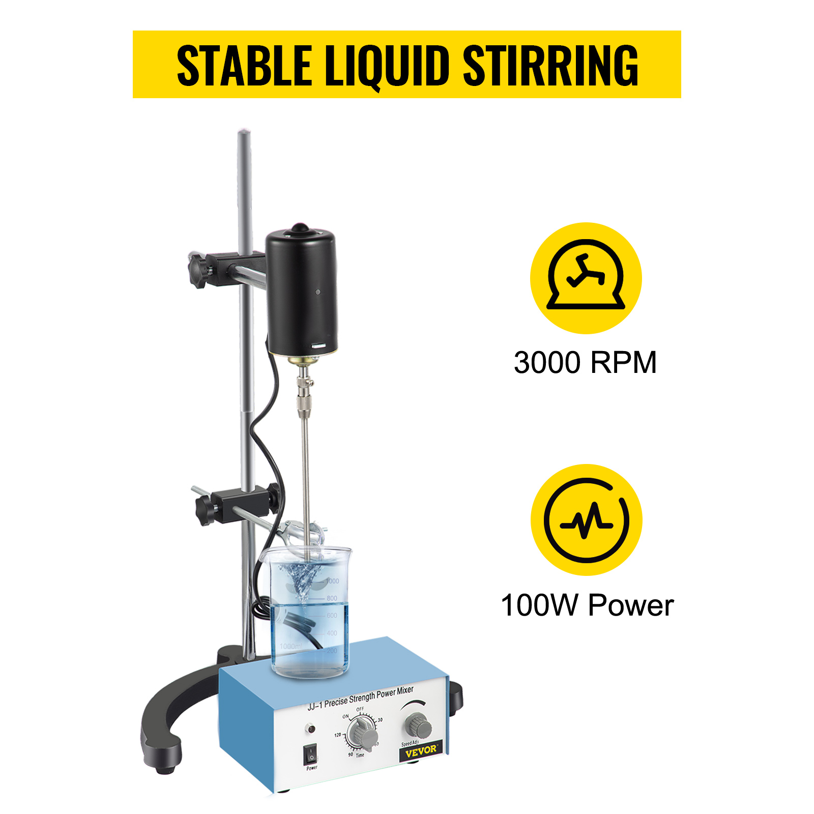 VEVOR electric overhead stirrer, 3000 rpm, 100w power for stable liquid stirring.