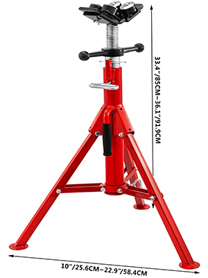 red VEVOR pipe jack stand with adjustable height and foldable tripod base.