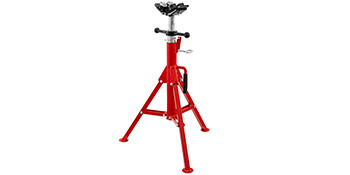 red VEVOR pipe jack stand with tripod base and adjustable top.
