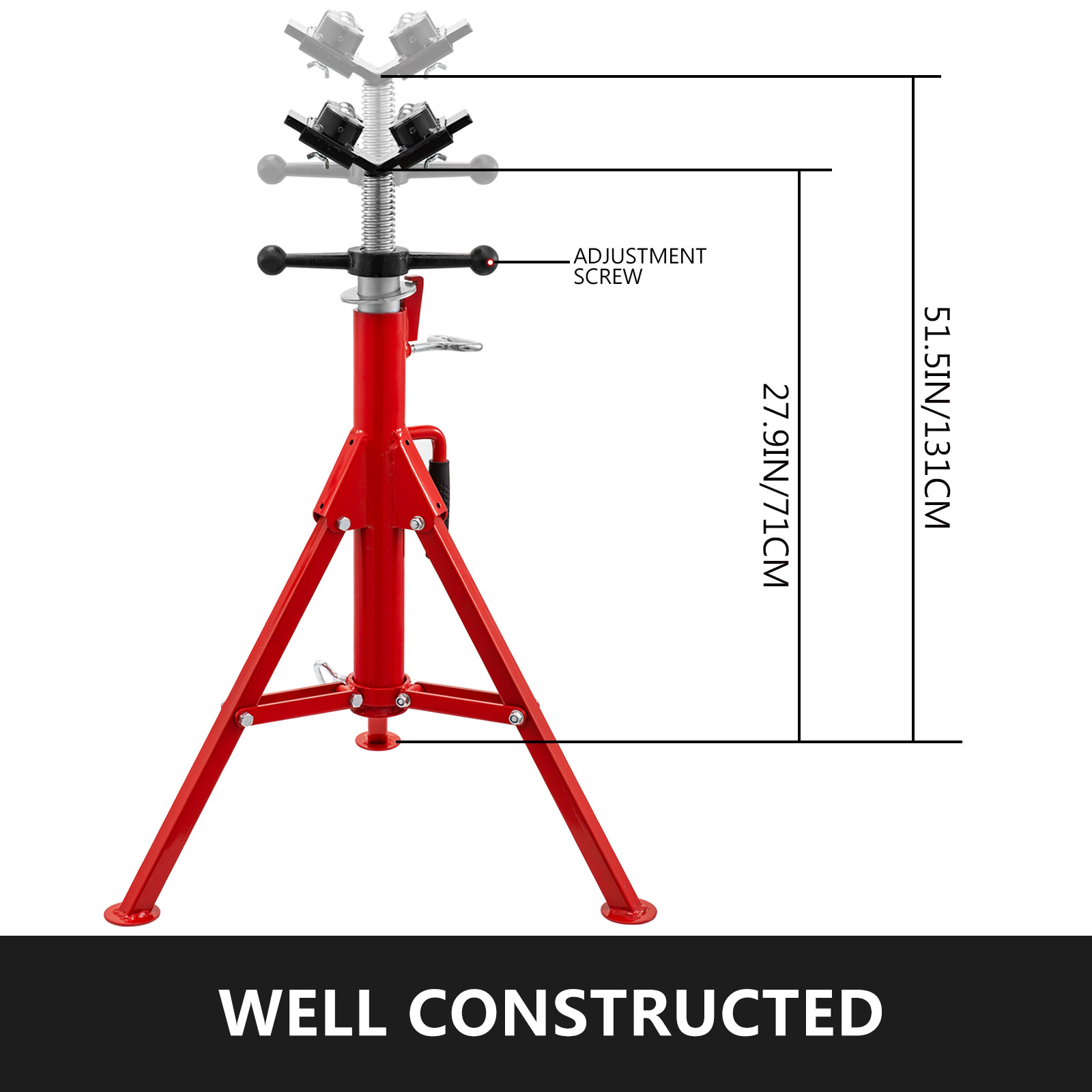 VEVOR pipe jack stand with adjustable height and screw, red, well-constructed design