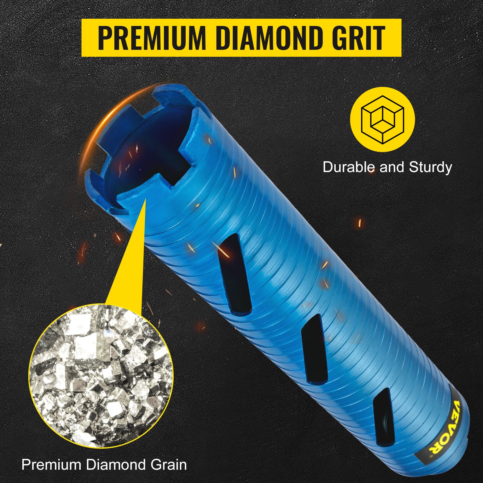 VEVOR core drill bit with premium diamond grit, durable and sturdy.