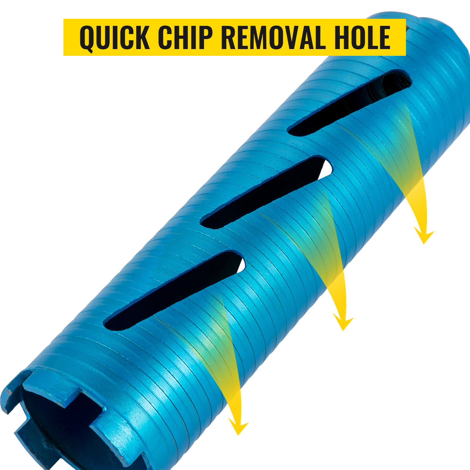 VEVOR diamond core drill bit with quick chip removal holes in blue.