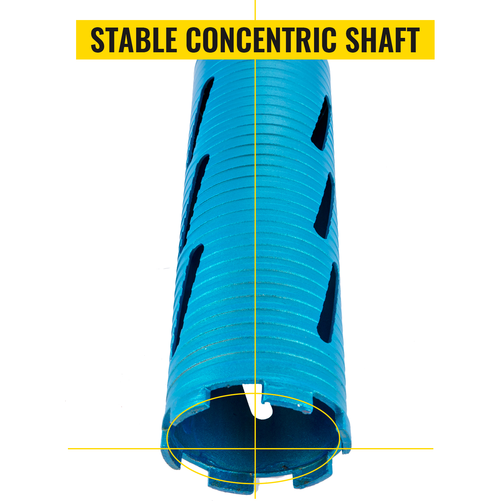 blue VEVOR diamond core drill bit with stable concentric shaft feature highlighted.