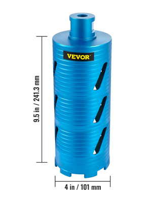 VEVOR diamond core drill bit, 9.5 in x 4 in, blue with VEVOR logo.