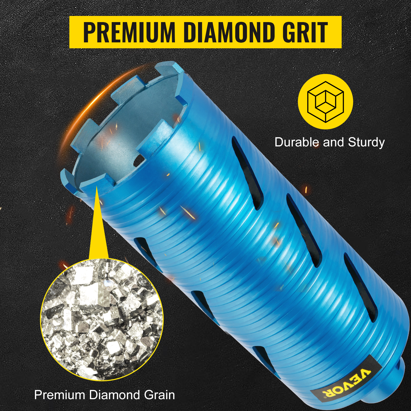 VEVOR diamond core drill bit with premium diamond grit, durable and sturdy.