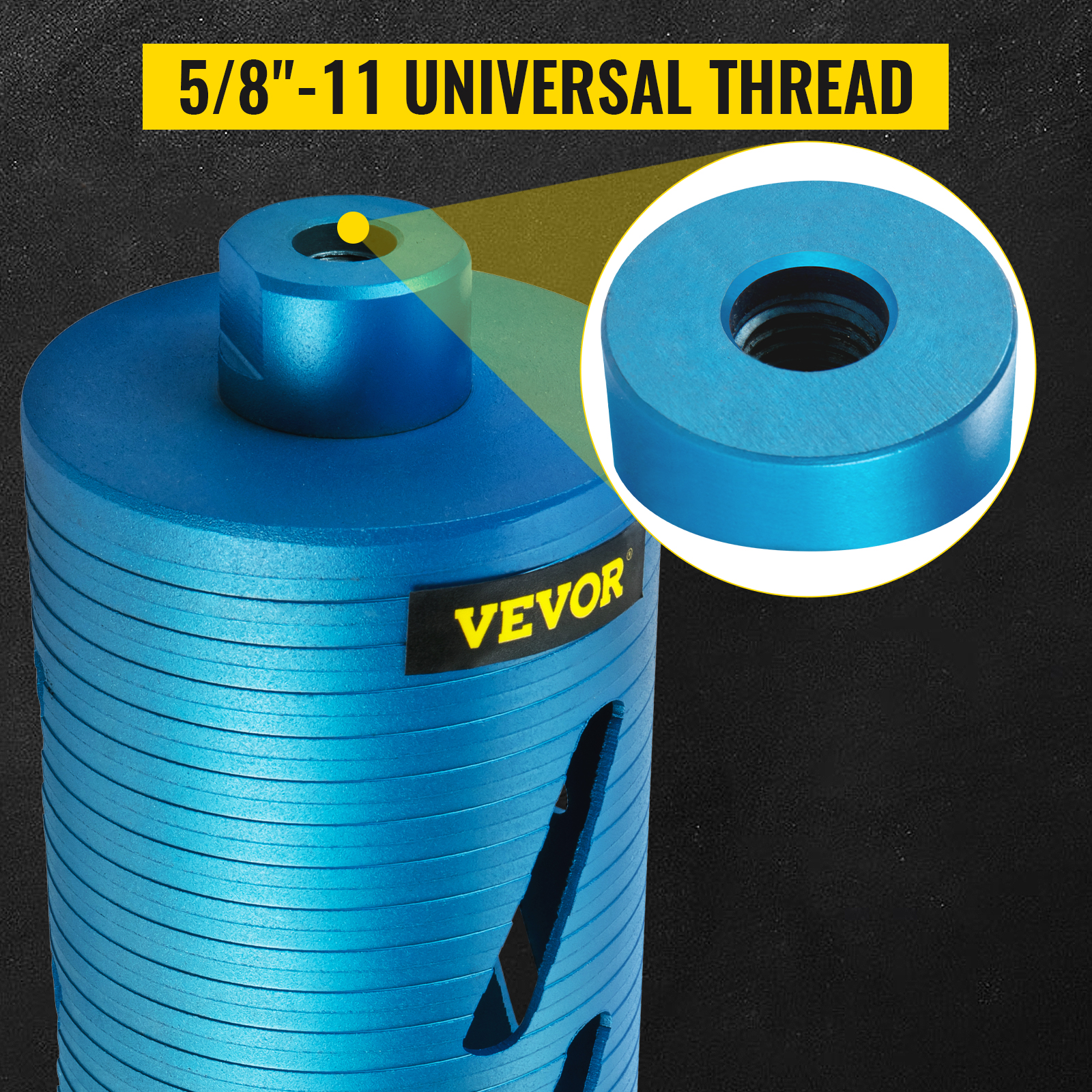 VEVOR diamond core drill bit with 5/8"-11 universal thread in blue.