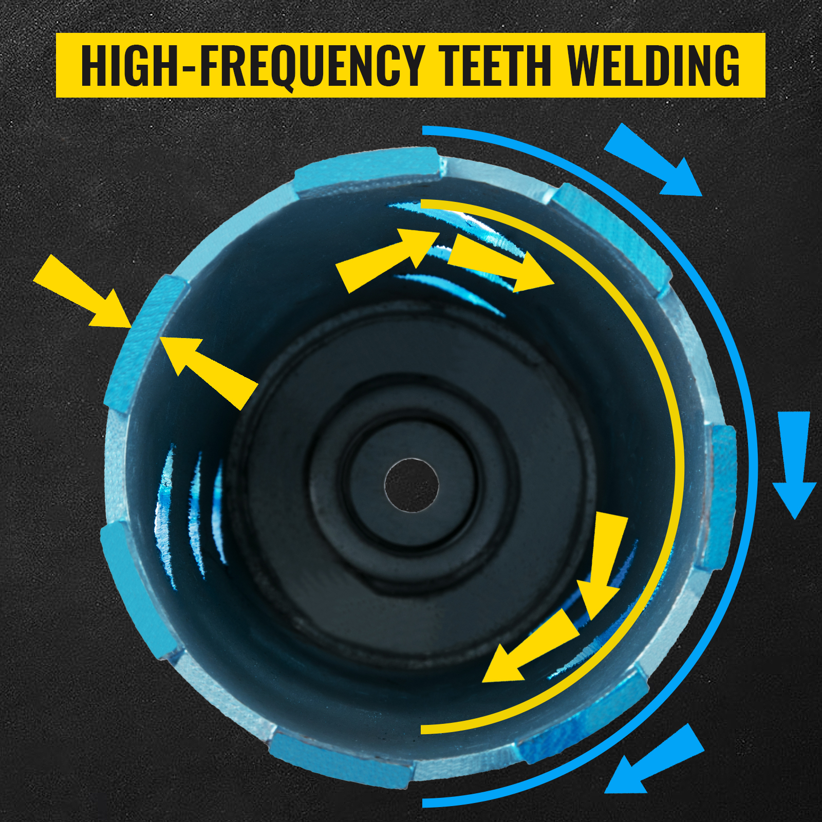 high-frequency welding on VEVOR diamond core drill bit, blue, circular teeth.