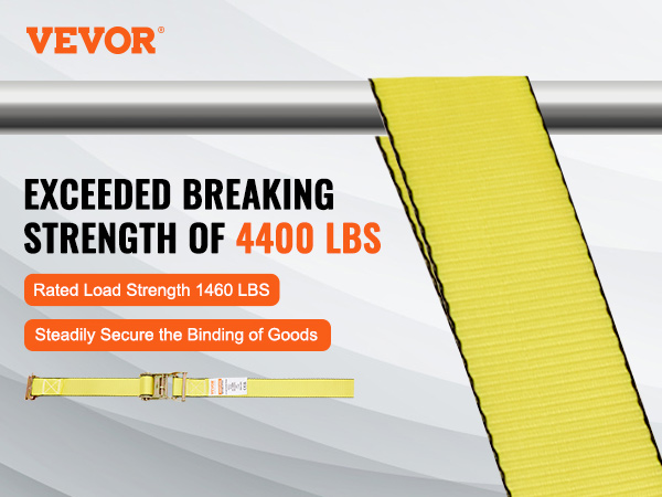 VEVOR ratchet tie down straps securing 4400 lbs load with 1460 lbs rated strength for goods binding.