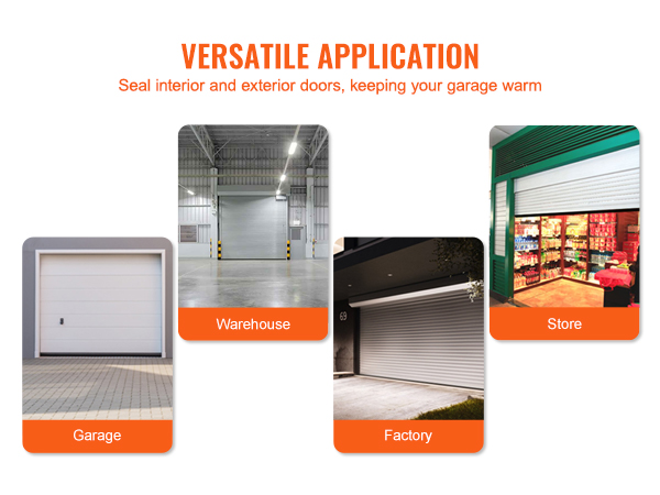 versatile application—VEVOR garage door seals for garage, warehouse, factory, and store protection.