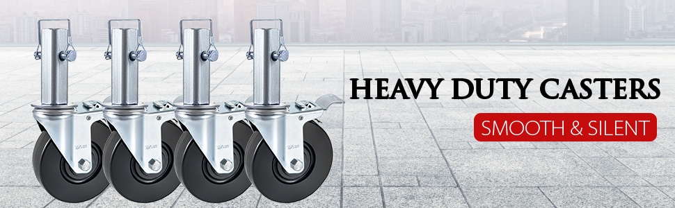 VEVOR scaffolding caster wheels, heavy duty, smooth, and silent on a tiled pavement.