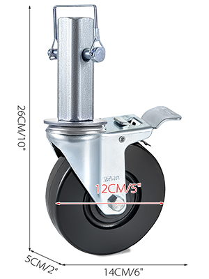 VEVOR scaffolding caster wheels with brake, measurements: 26cmx14cmx5cm.