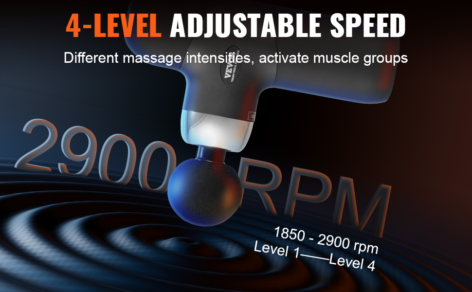 VEVOR massage gun with 4-level adjustable speed, 1850-2900 rpm for muscle activation