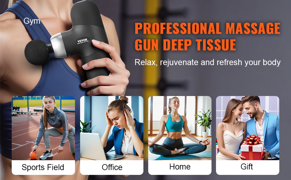 VEVOR massage gun for professional deep tissue massage, ideal for gym, sports field, office, and home use.