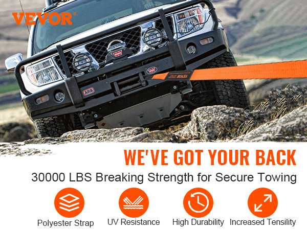 VEVOR towing kit with heavy-duty straps, tow hooks, and bag, perfect for secure vehicle recovery.