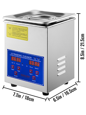 VEVOR ultrasonic cleaner, stainless steel, digital display, 8.5x7.1x6.5 inches.