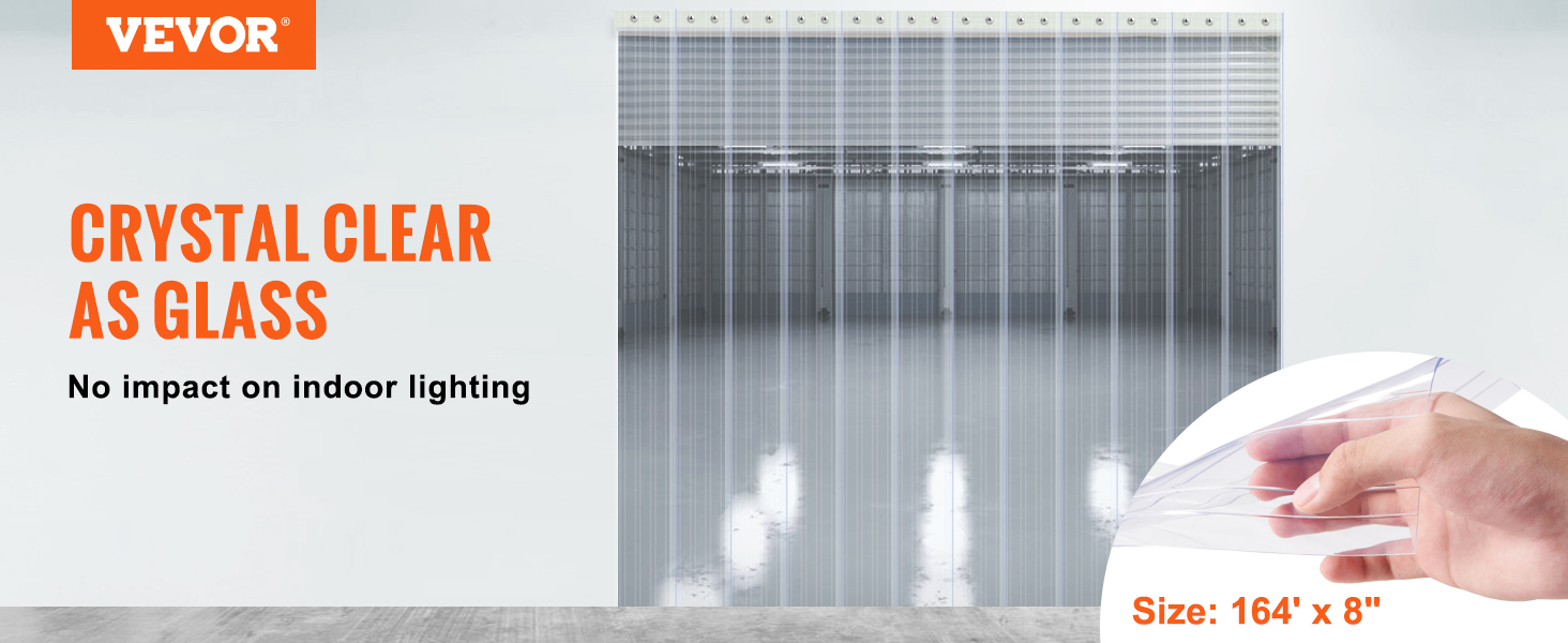 VEVOR strip curtain - crystal clear strip curtain, no impact on indoor lighting, size: 164' x 8".