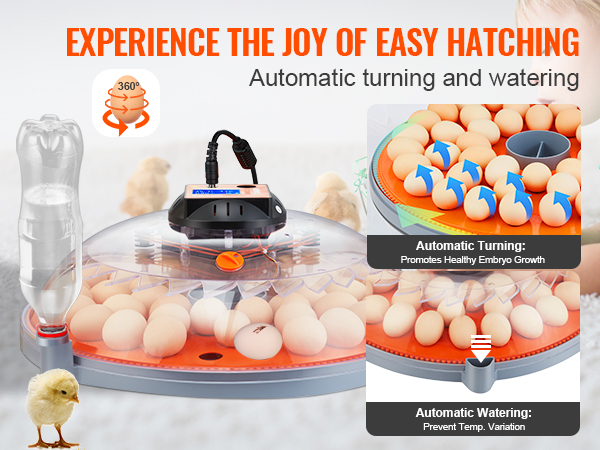 VEVOR egg incubator with automatic turning and watering for easy and healthy hatching.