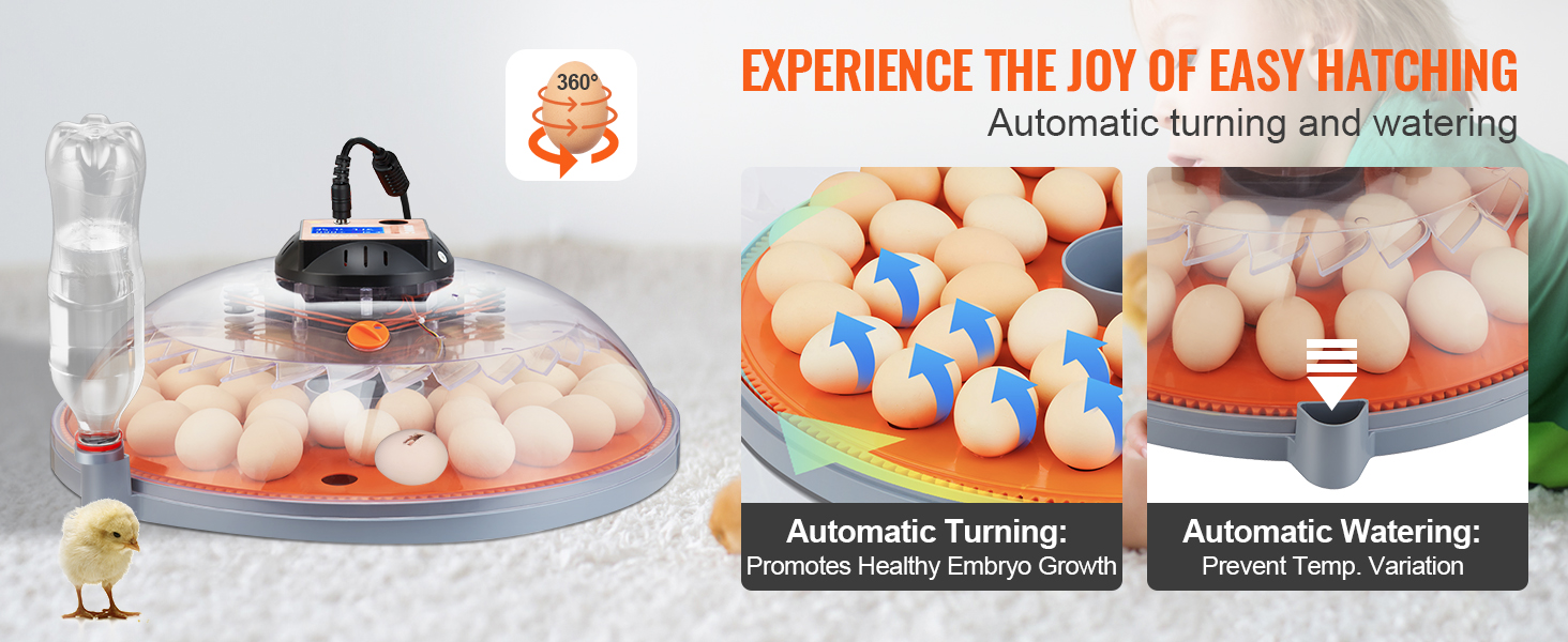 VEVOR egg incubator with automatic turning and watering for easy and healthy hatching.