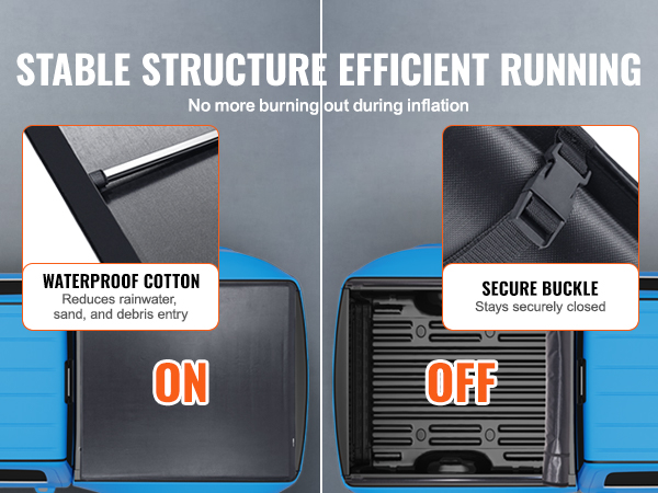 VEVOR truck bed cover showing waterproof cotton material and secure buckle for smooth folding.