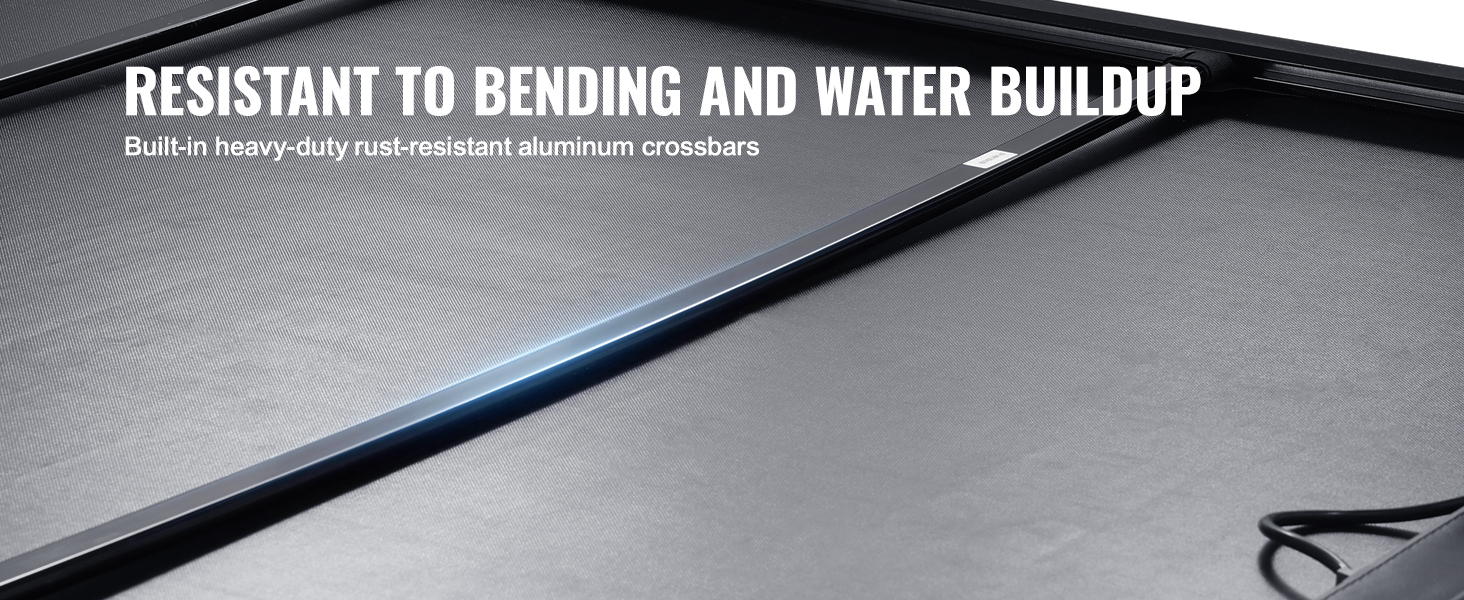 VEVOR truck bed cover with rust-resistant aluminum crossbars, resistant to bending and water buildup.