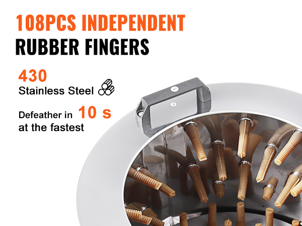 VEVOR chicken plucker with 108pcs rubber fingers and stainless steel for fast defeathering in 10s.