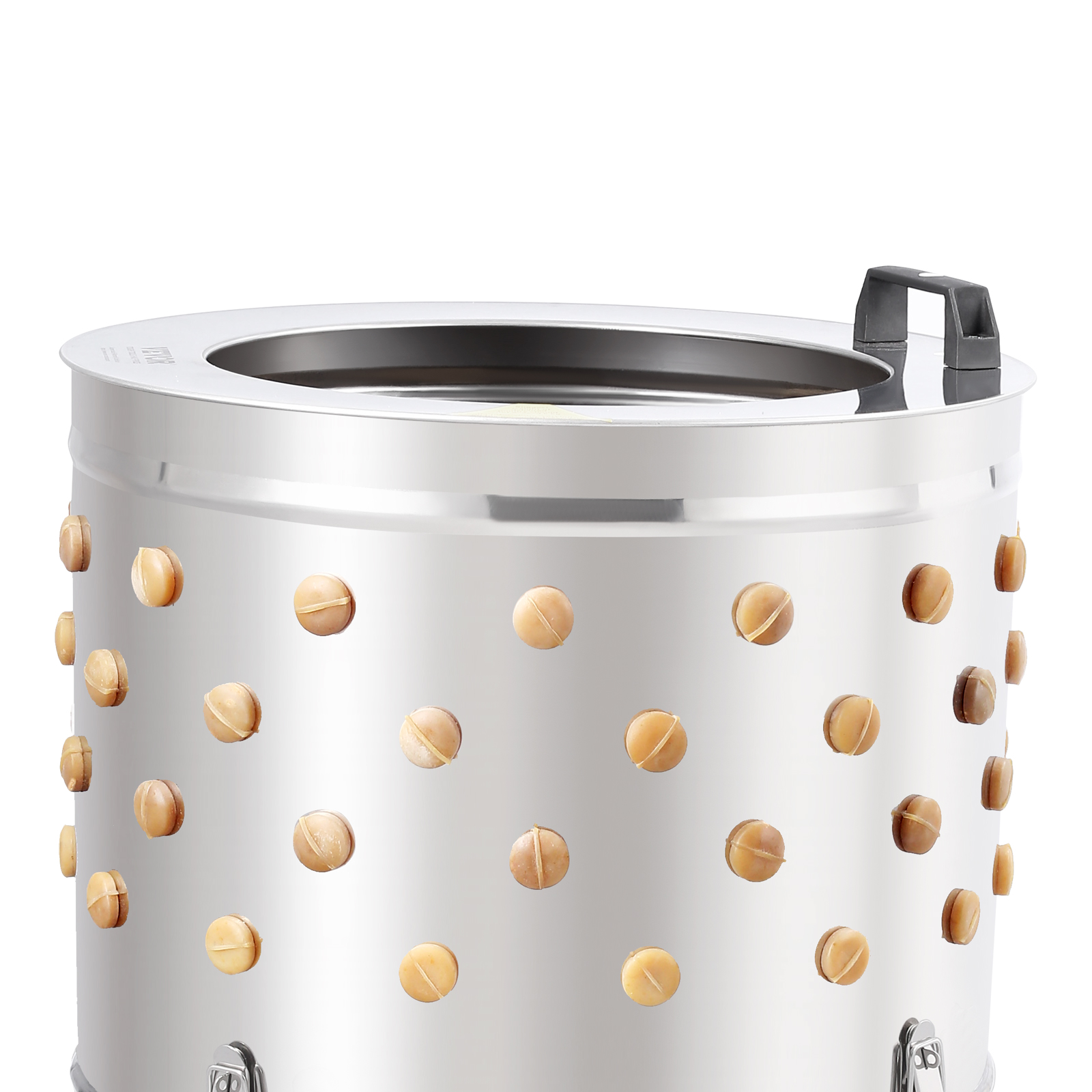 stainless steel drum of VEVOR chicken plucker with yellow rubber fingers and a top handle.