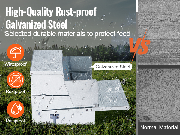 high-quality, waterproof and rustproof VEVOR automatic chicken feeder vs normal material.