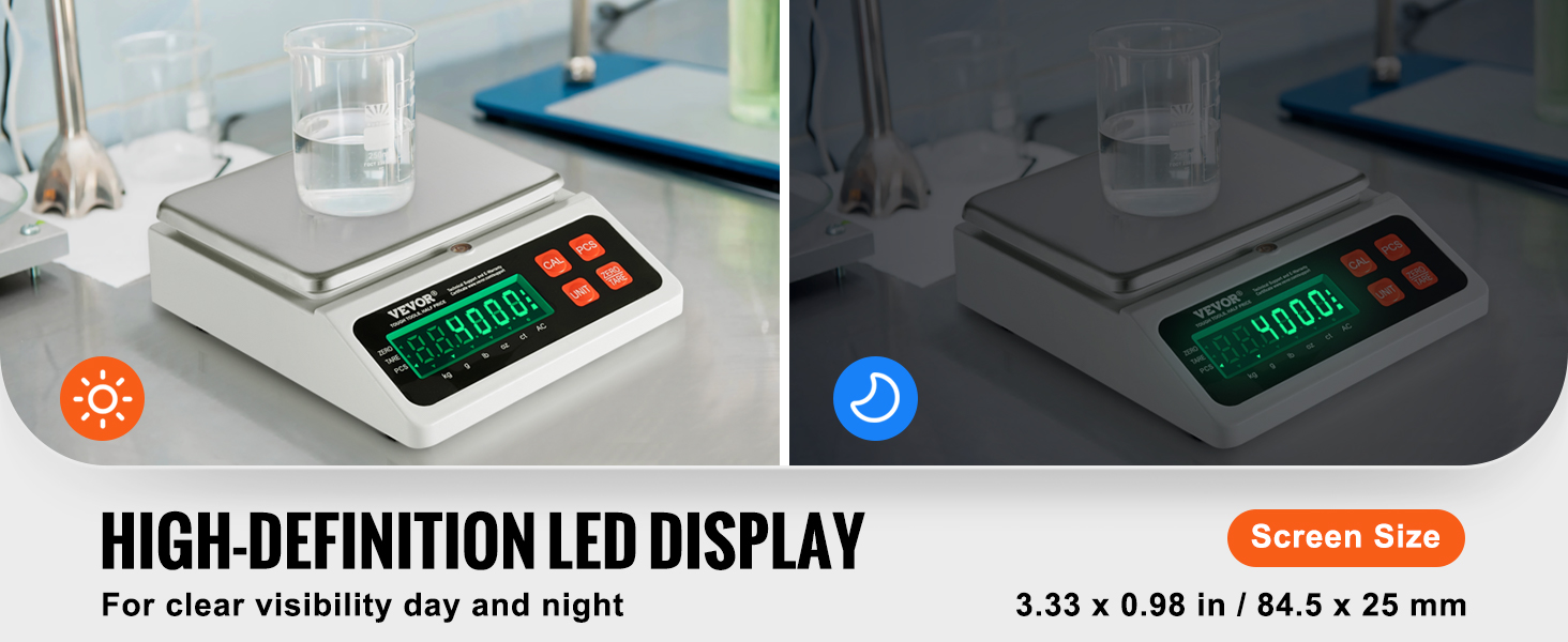 VEVOR industrial counting scale with high-definition led display for day and night visibility.